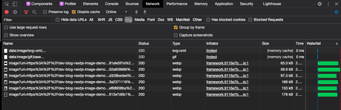 Devtools network screen grab showing image format and size
